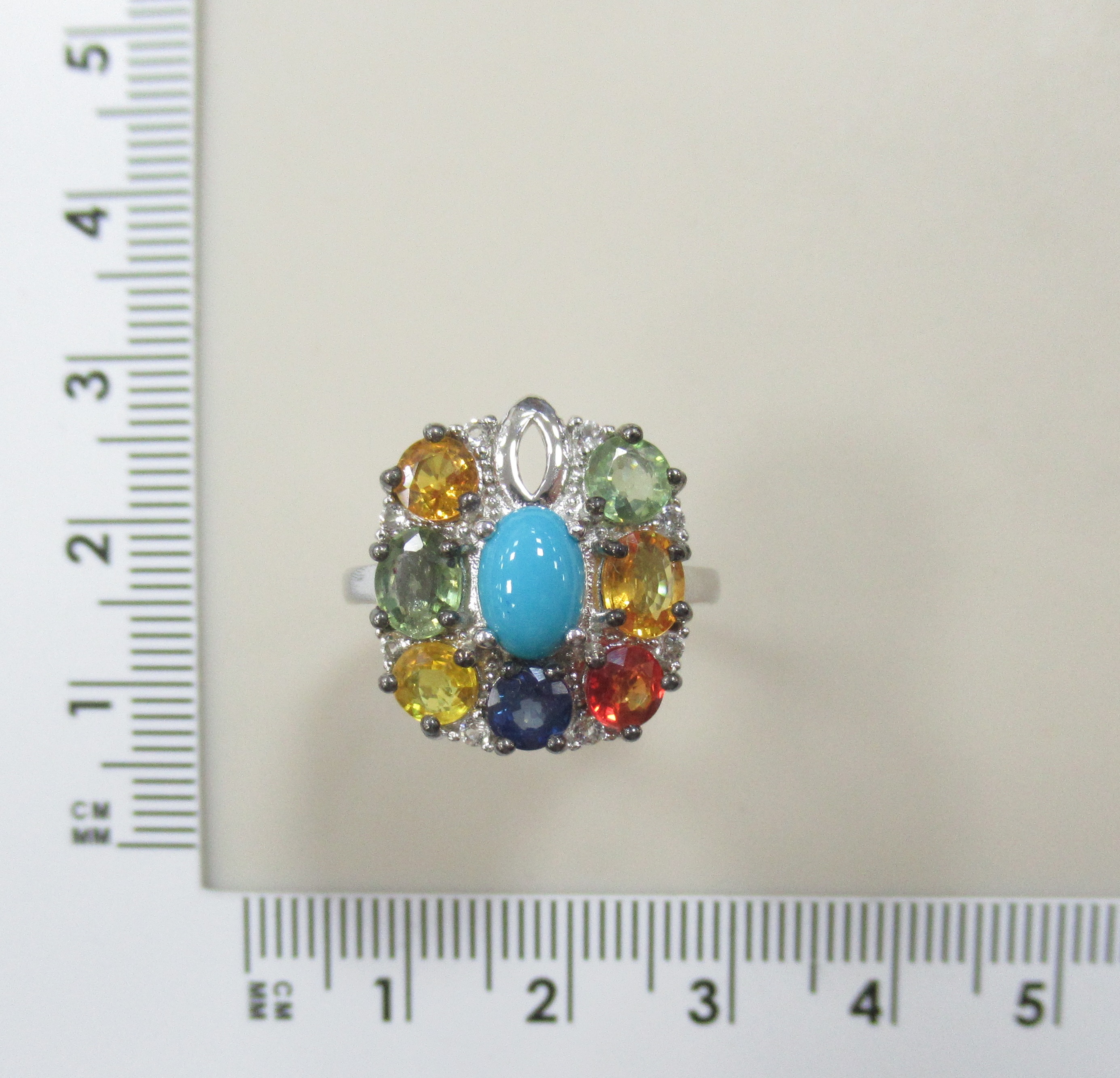 Серебряное кольцо с бирюзой и мальтисапфирами